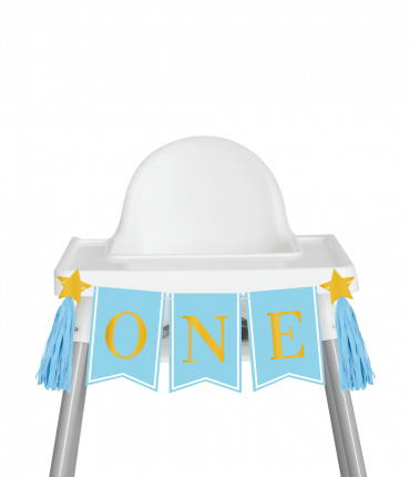 High chair banner - First birthday boy verpakt