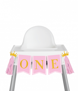 High chair banner - First birthday girl verpakt